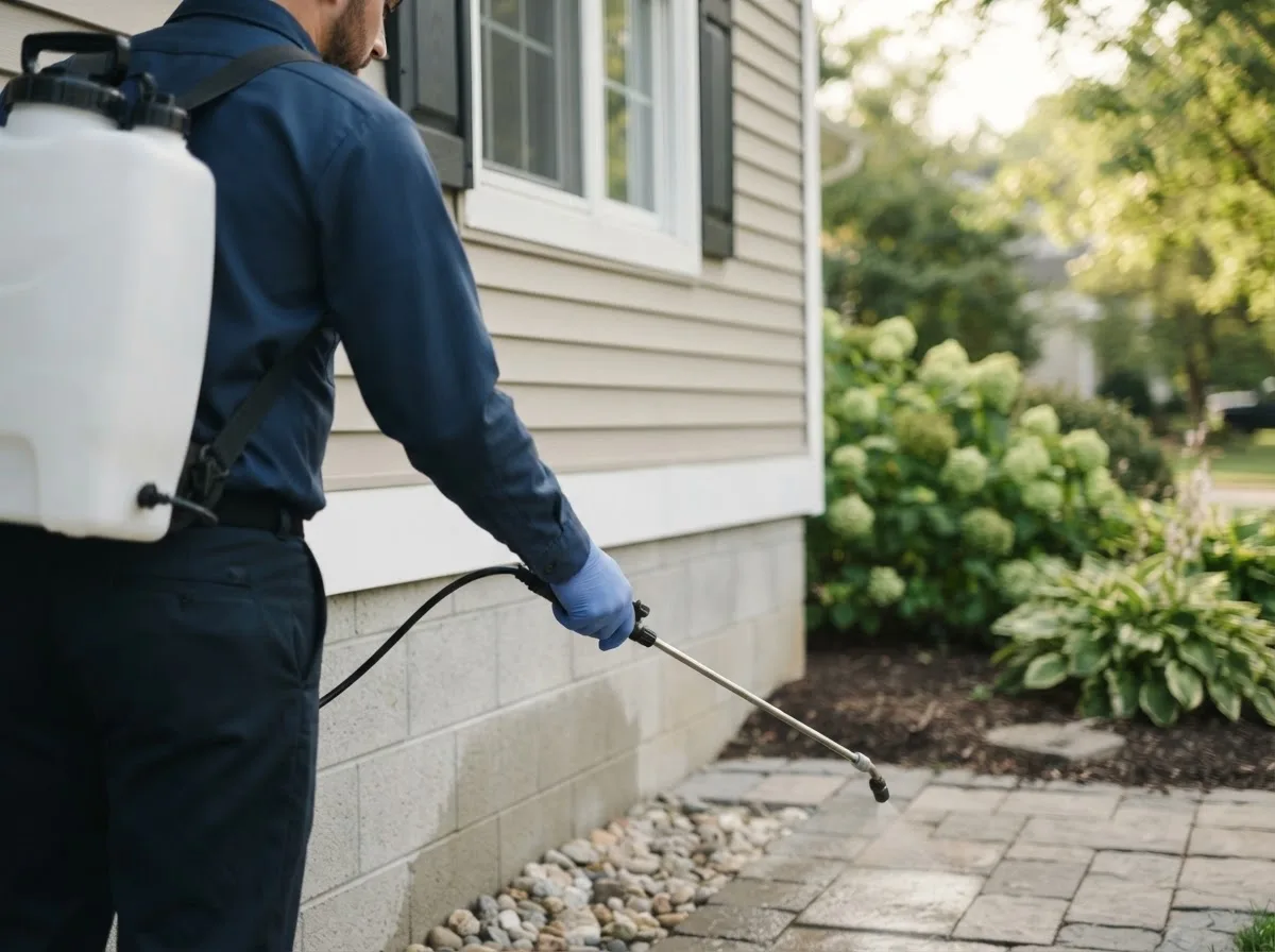 Pest control technician inspecting a home in Nenzel, NE